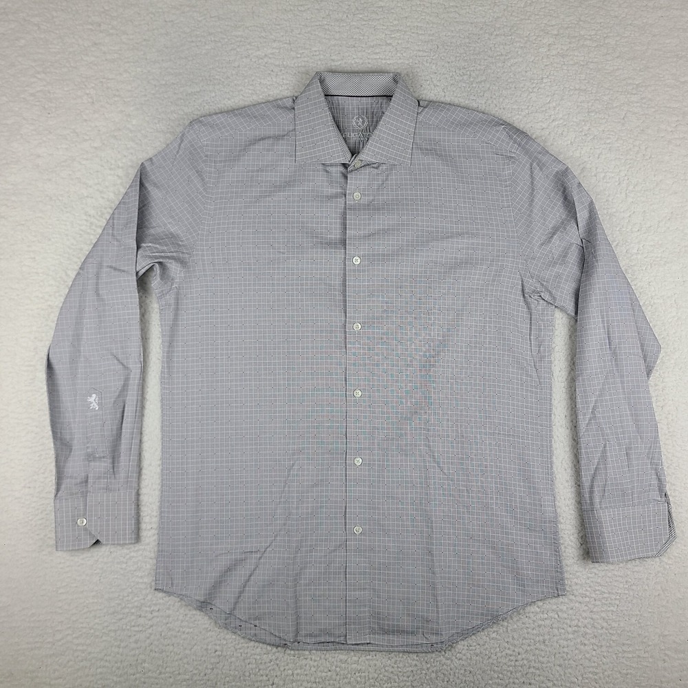 Bugatchi Uomo Shirt Mens 15.5 34/35 Gray White Check Dress Button Up EC